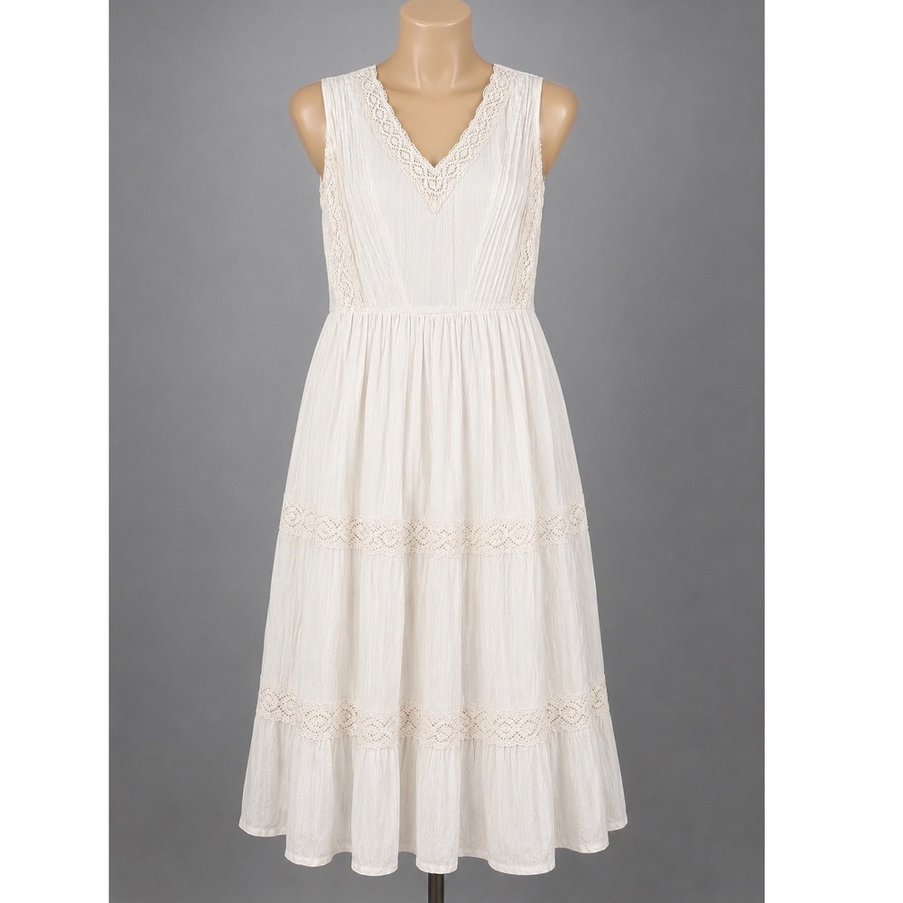 American Rag Cie Size 1X Egret White Tiered Crochet Lace Midi Dress Cottagecore